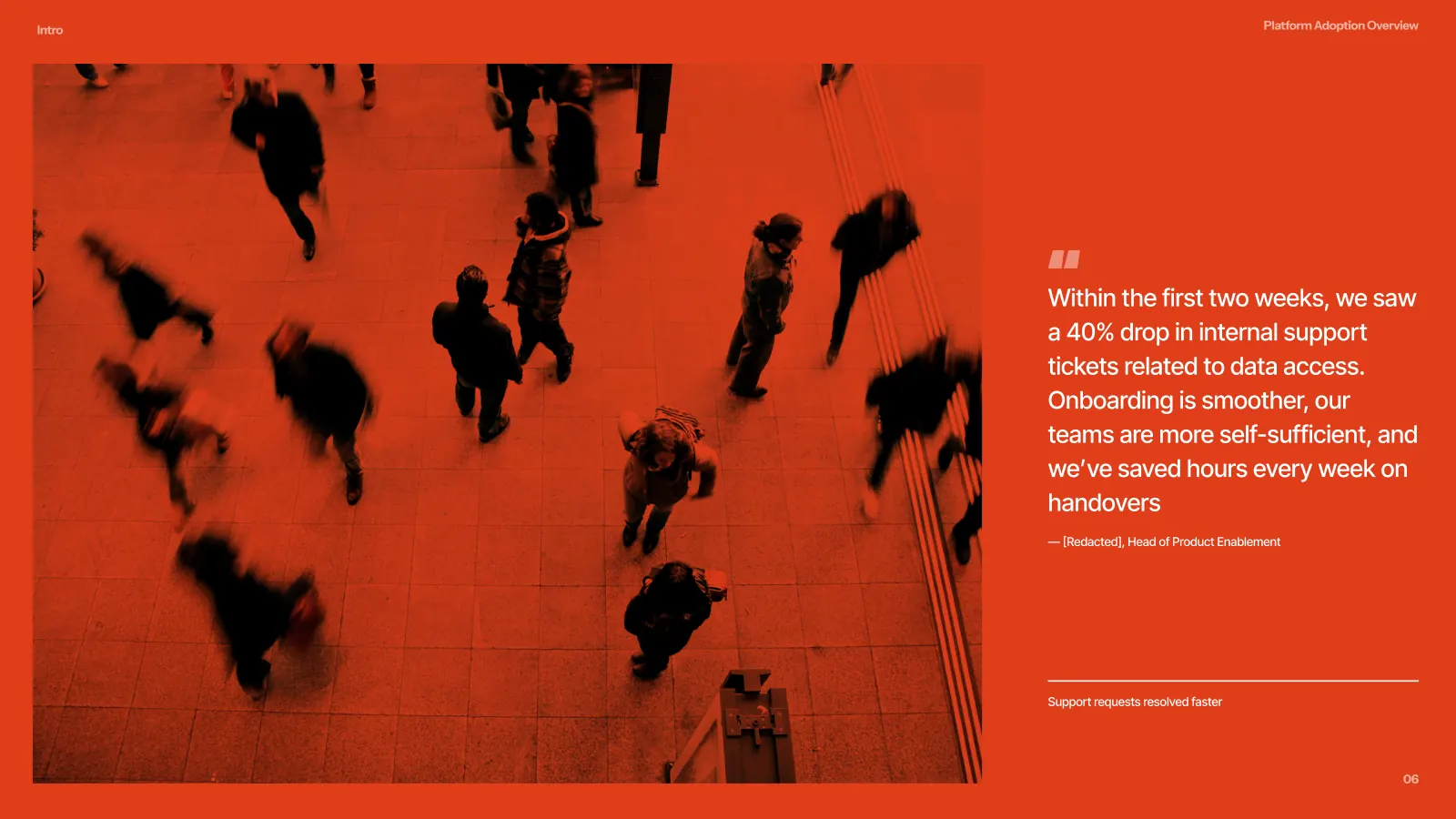 Support-deflection stat slide over an aerial crowd photograph
