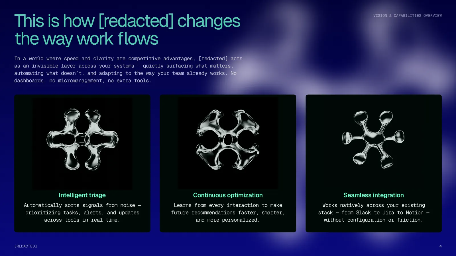 Dark workflow slide with three generated node diagrams