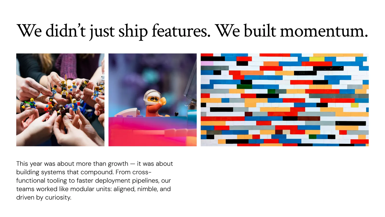 Momentum slide with a three-image editorial collage