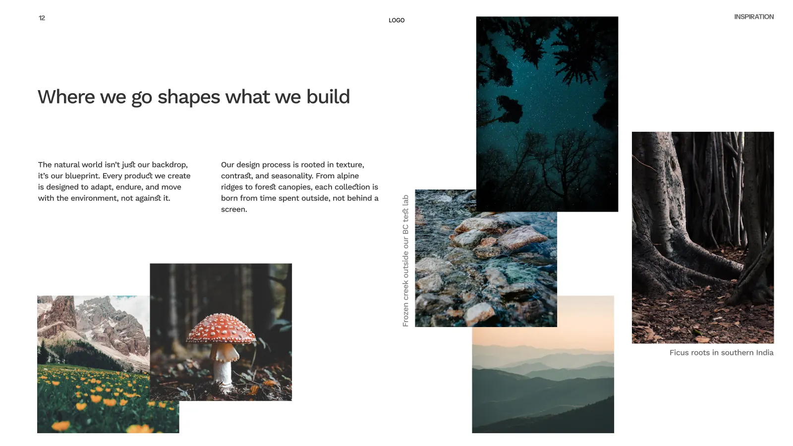 Design principles slide with an overlapping photo mosaic