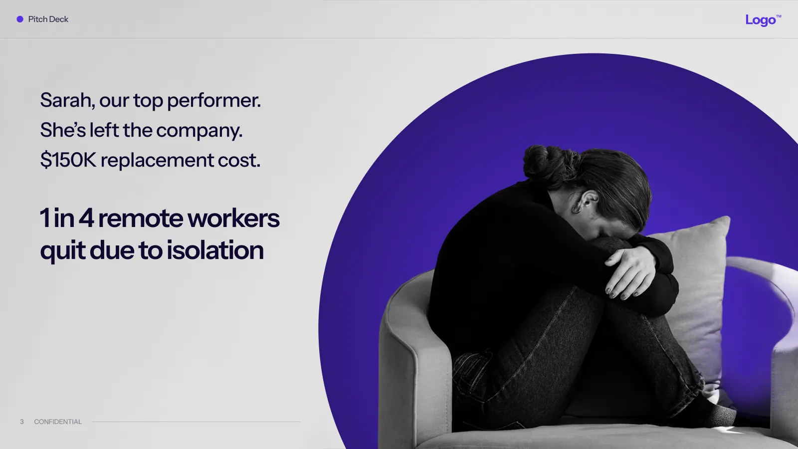 Retention slide on employee churn cost over a portrait photograph