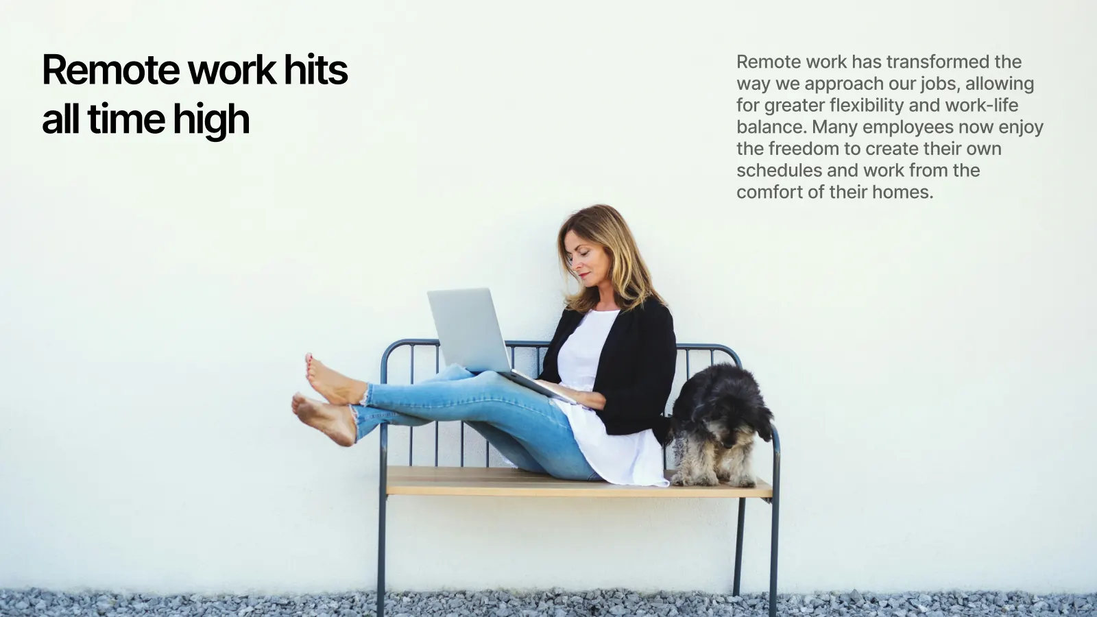 Remote work slide paired with a photograph of a home workspace